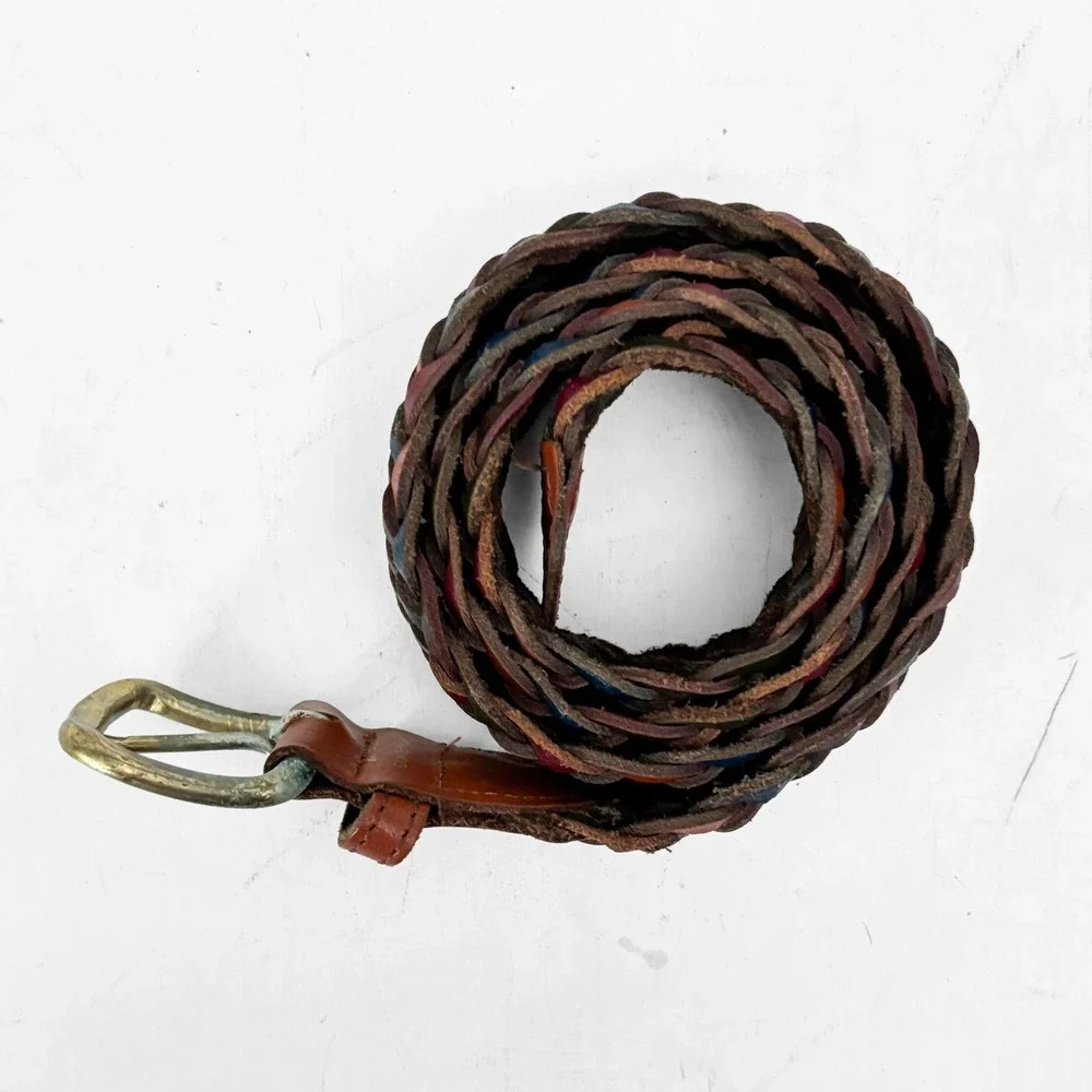 VTG Multi Color Braided Woven Leather Belt Guatemala Womens M Boho Western